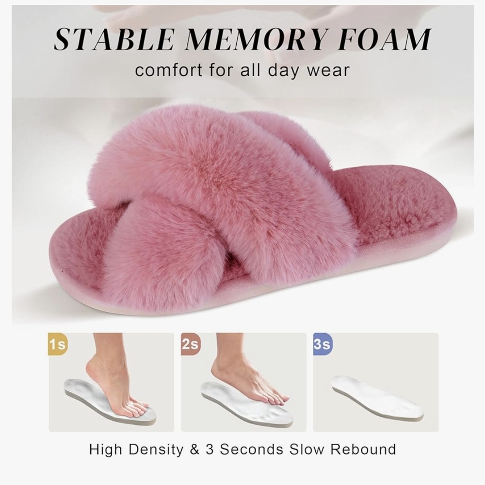 Pink Fluffy Women's Slippers - Picture 2 of 3